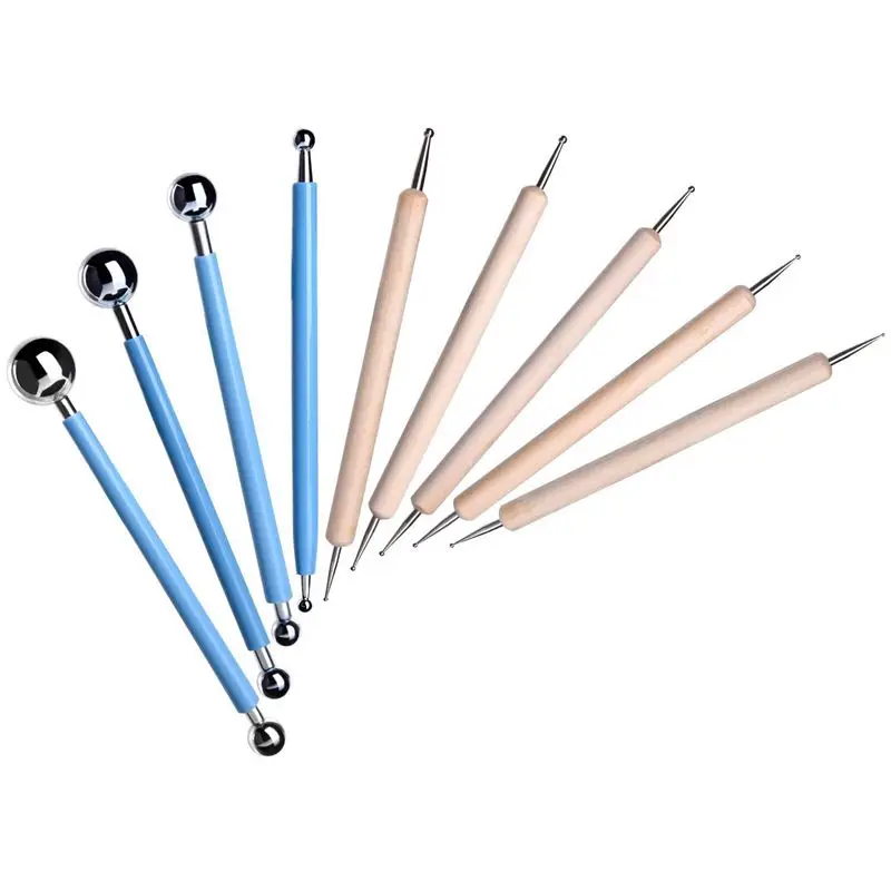 

9 Piece Ball Stylus Dotting Modeling Tools Clay Ceramics Pottery Carving Tool Embossing Sculpting Set
