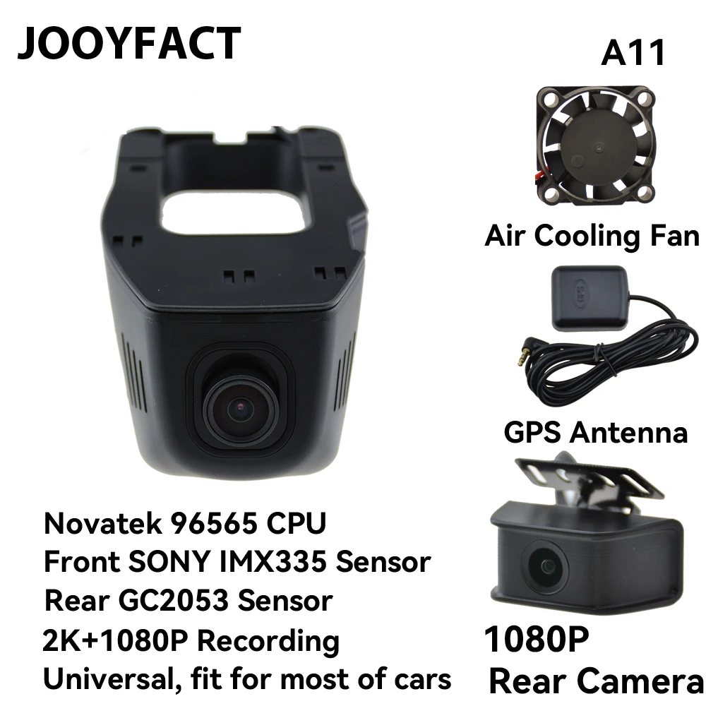 

JOOYFACT A11G Car DVR Dash Cam Dual Lens 2K+1080P Car DVR Registrator Camera Recorder Rear Night Vision Novatek Sony IMX335 GPS