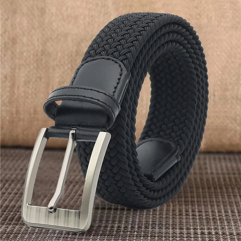 Fashion New Elastic Woven Belt No Punching Luxury Brand Design Casual Needle Buckle Belt Men'S Simple Versatile Jeans Belt A3175