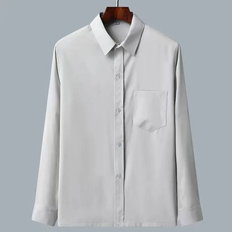 Ice Silk Summer Shirt Men Thin Long Sleeve Dad's Middle-aged Large Loose Shirt Grandpa's Clothes Camisa Masculina Soft White top