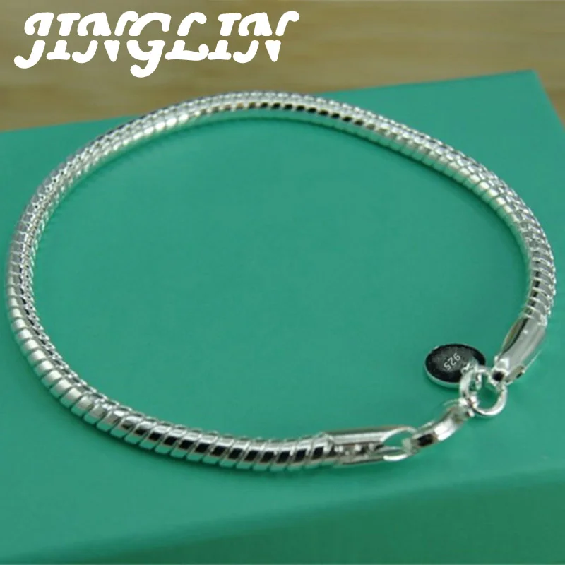 

JINGLIN 925 Sterling Silver 3mm Snake Chain Basis Bracelet For Woman Charm Wedding Engagement Fashion Party Jewelry Gift