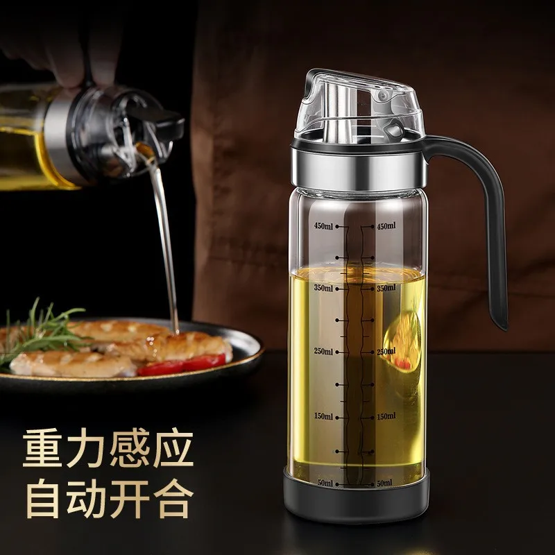 

Automatic opening and closing glass oil bottles Kitchen Gravity Soy Sauce Bottle Vinegar Pot leak-proof Meterable oil can tank