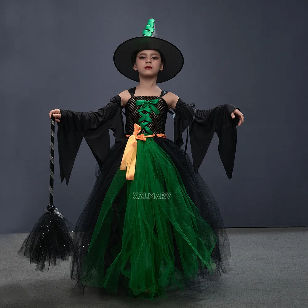 女性のためのハロウィーンの衣装,帽子付きの緑のパッチワークチュドレス,若い女の子のためのゴシック衣装