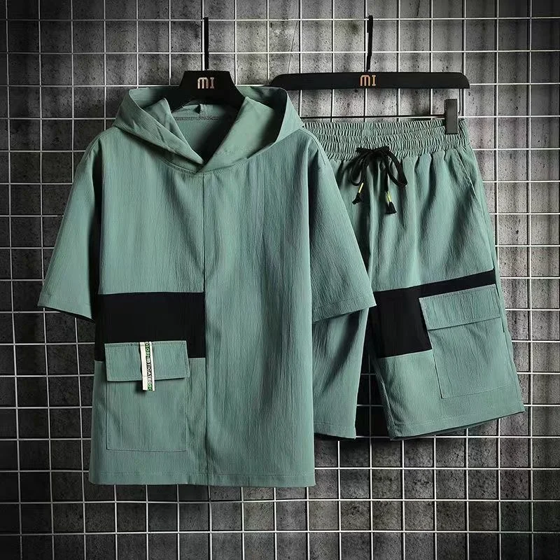 2023 Summer New Men's Classic Fashion Ice Silk Sports Suit Men's Casual Loose Large Size Comfortable High-Quality Two-Piece Set