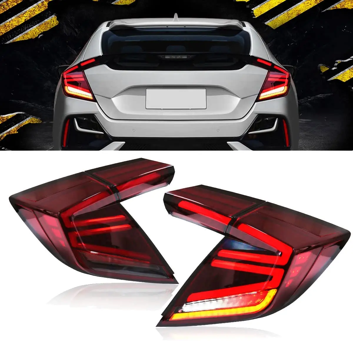 

Задние фонари для хэтчбека Honda Civic10 Th Gen R 2016-2021, индикатор анимации, последовательный сигнал поворота, задние фонари