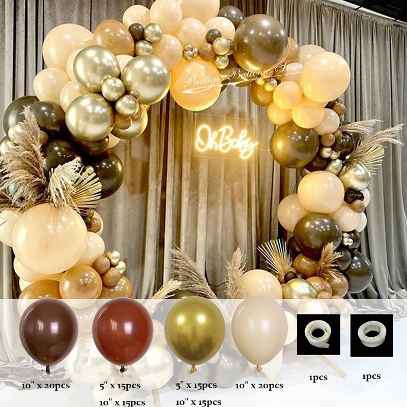 

102 Pcs Brown Gold Theme Macaron Balloon Garland Arch Balloons Wedding Birthday Decoration Party Supplies For Kids Baby Shower