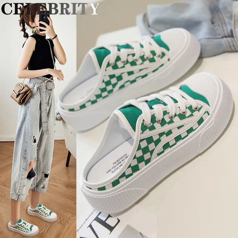 

Half Drag Women's Canvas 2022 Summer New Thick Bottom Casual Shoes Breathable Small White Shoes