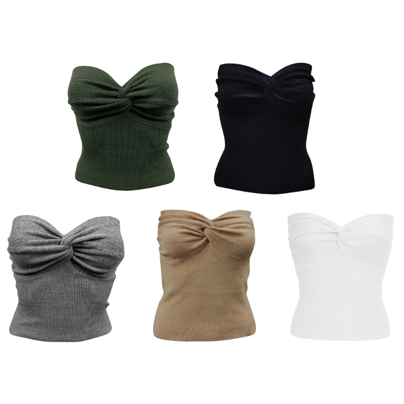 

Summer Twist Knot Strapless Tube Tops Casual Sleeveless Off-Shoulder Crop Tops