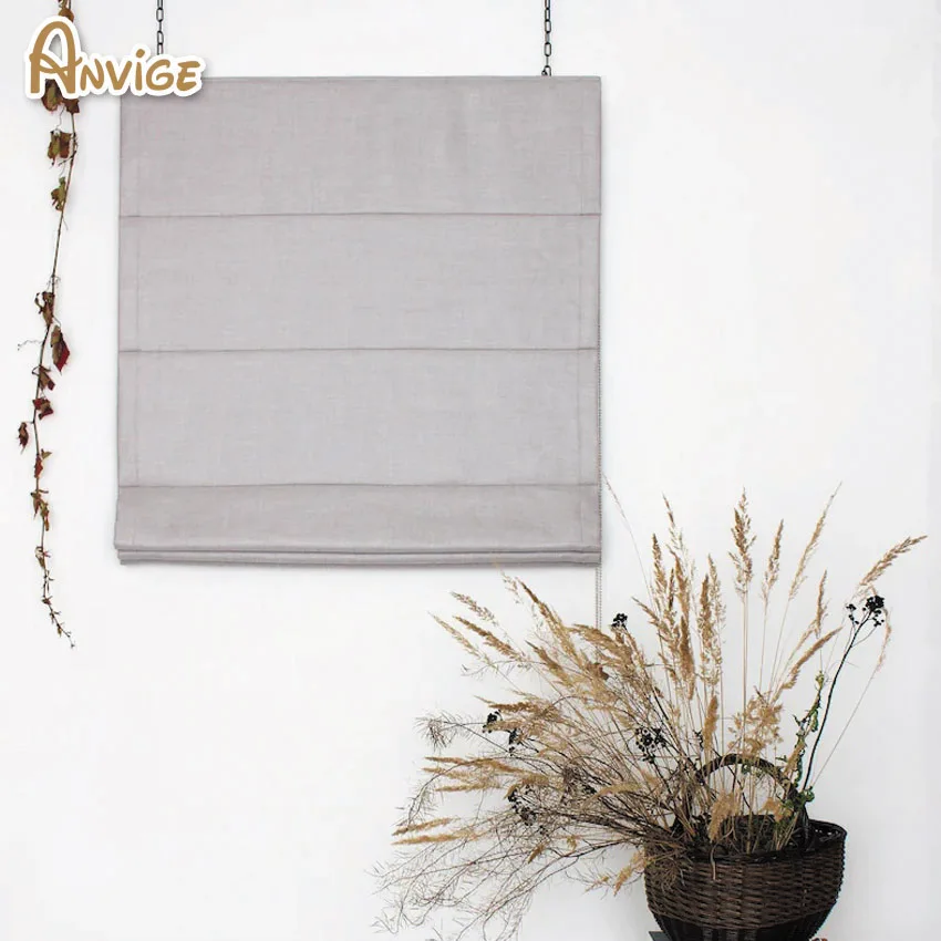 Современные моторизованные хлопковые льняные светло-серые плоские римские