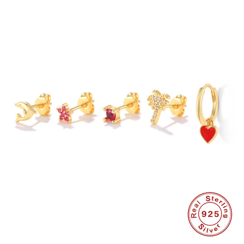 Женские серьги-кольца с кристаллами серебро 925 пробы 5 шт./компл. |