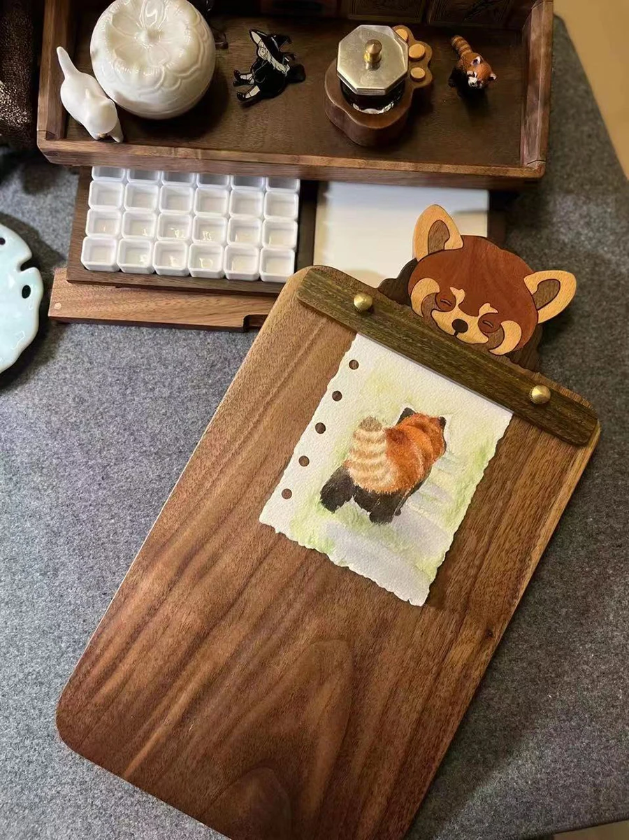 Red Panda Black Walnut Drawing Board A4/A5 Solid Wood Retro Sketch  Splint Brass Clip Travel Watercolor Painting Art Supplies