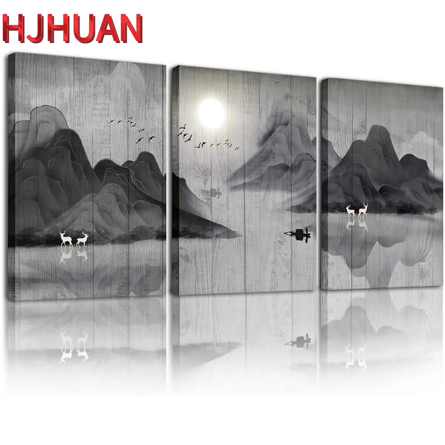 

3pcs Black and white scenery Nordic light luxury decoration Diamond Painting Full Round Square Drill Art Picture Home Decor Gift