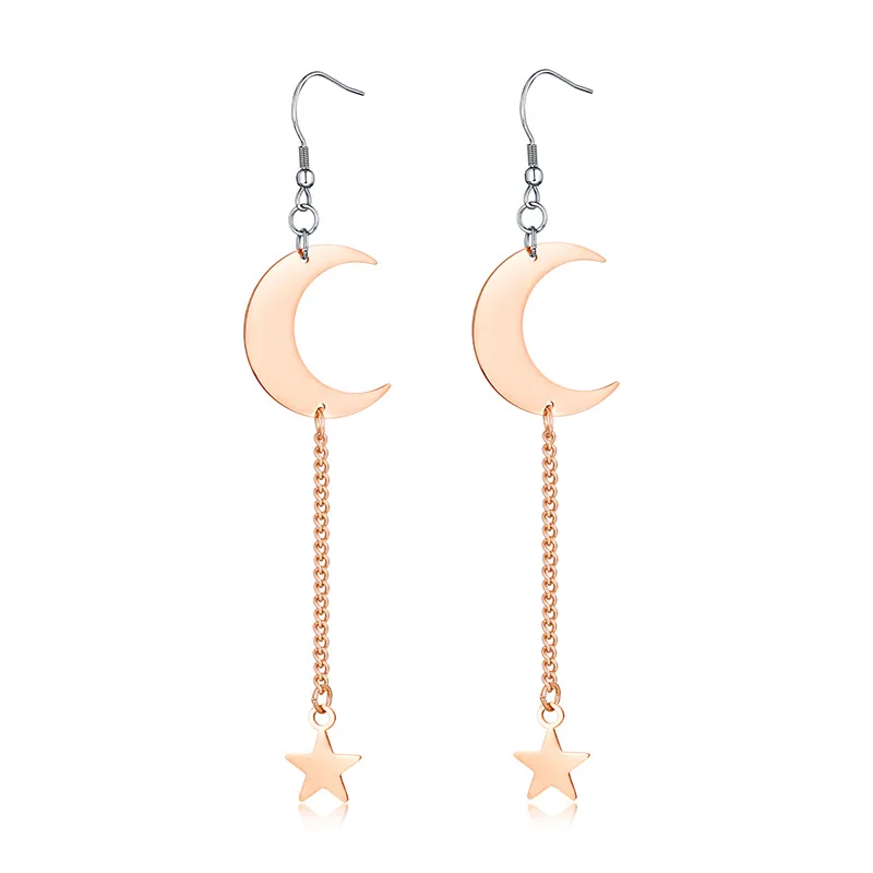

Star Same Style Titanium Steel Earrings Exaggerated Tassel Star Moon Guard Long Fashion Earrings Factory Wholesale