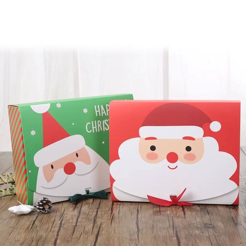 

Custom New Design Santa Claus Xmas Eve Candy Gifts Case Gift Paper Packaging Box Paper Packing Gift Box Christmas With Ribbon