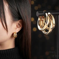 2022 new classic copper alloy smooth metal hoop earrings for woman fashion korean jewelry temperament girls daily wear earrings