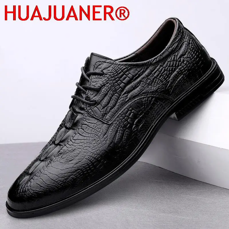 

Spring Autumn Men's Casual Genuine Leather Oxford Shoes Male Abiye Crocodile Pattern Prom Evening Long Dresses Soft Shoes