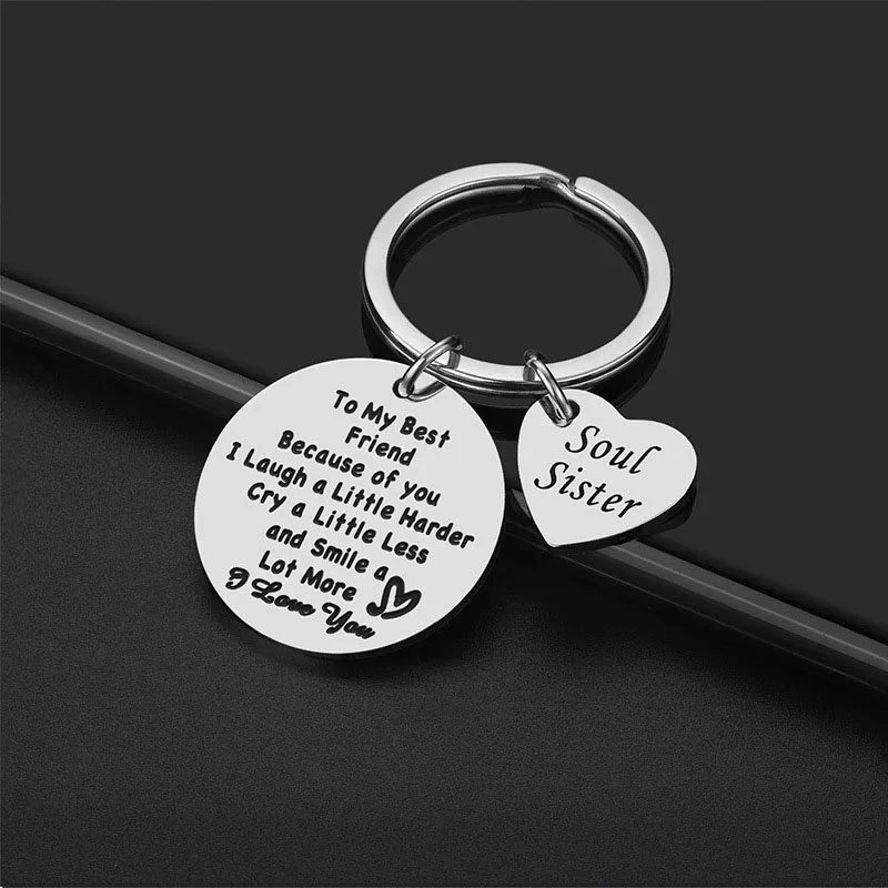 

Best Friend Stainless Steel Keychain Thank You Gift Soul Sister Key Chain Friendship Appreciation Gifts Silver Keyrings