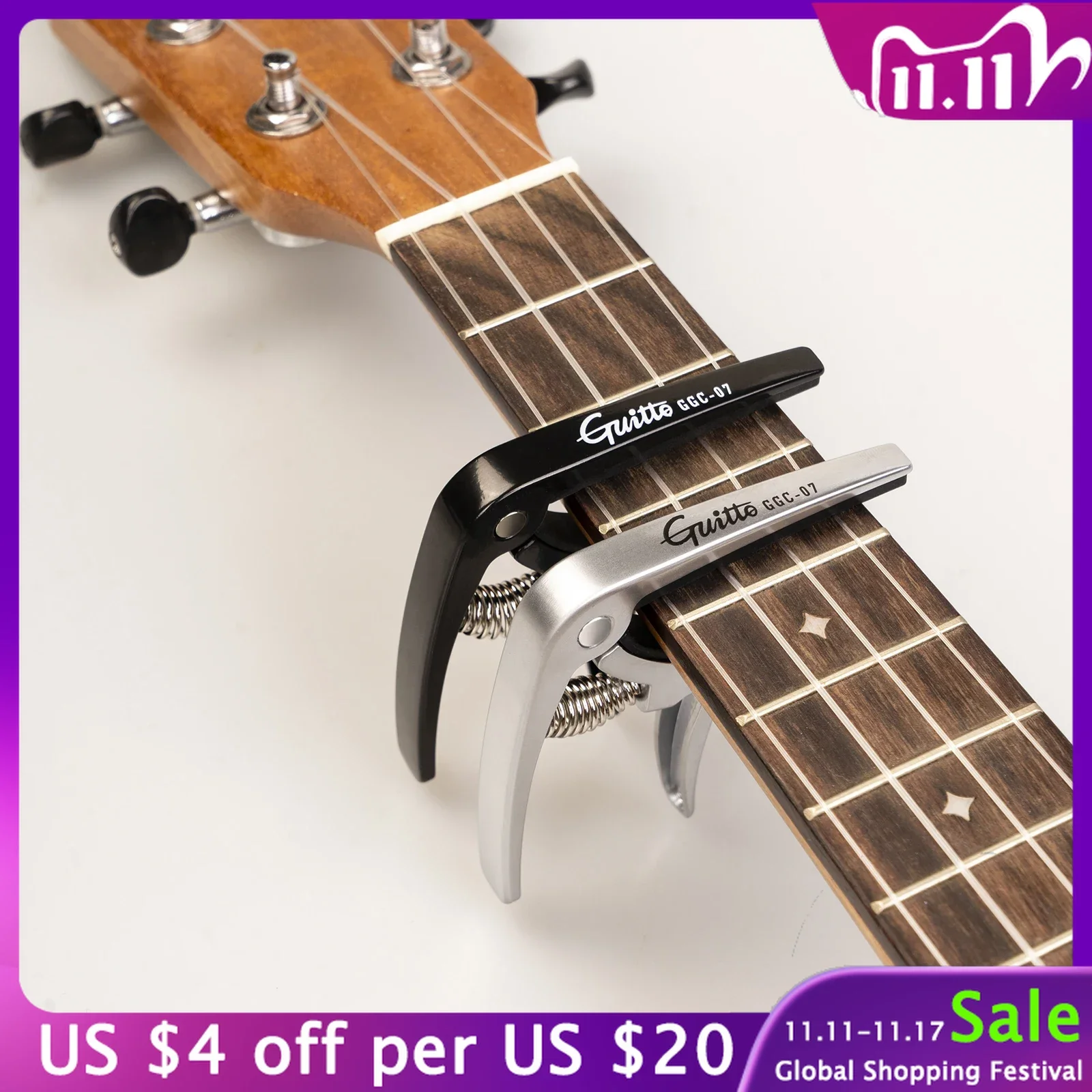 

GUITTO GGC-07 Universal Ukulele Capo Kirsite Change Quick Clamp Key For Acoustic Classic Electric Guitar Parts Accessories