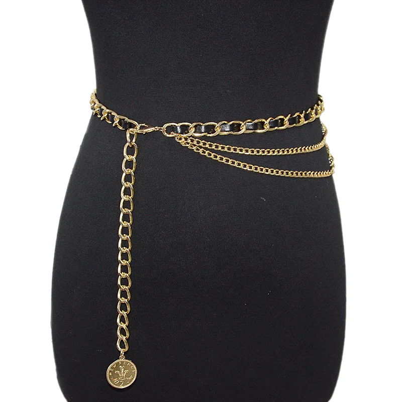 

Модный женский металлический пояс с цепочкой и подвеской в стиле панк