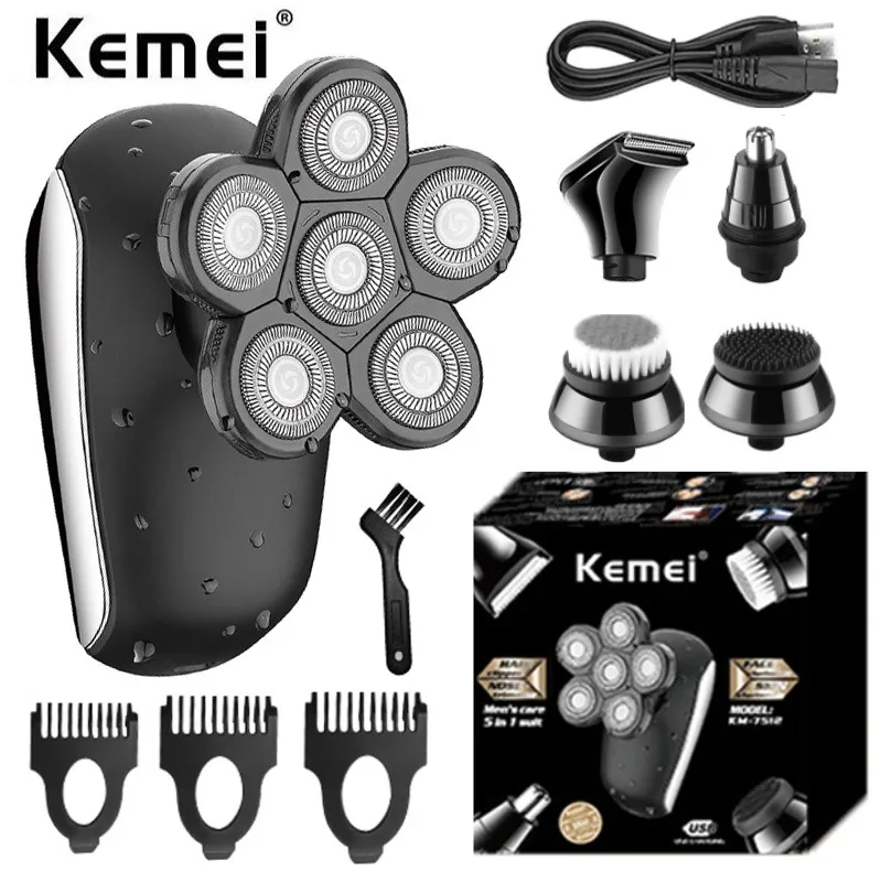 

Kemei Groomer 5in1 Rechargeable Electric Shaver Beard Hair Trimmer Face Body Electric Razor Bald Shaving Machine Wet Dry KM-7512