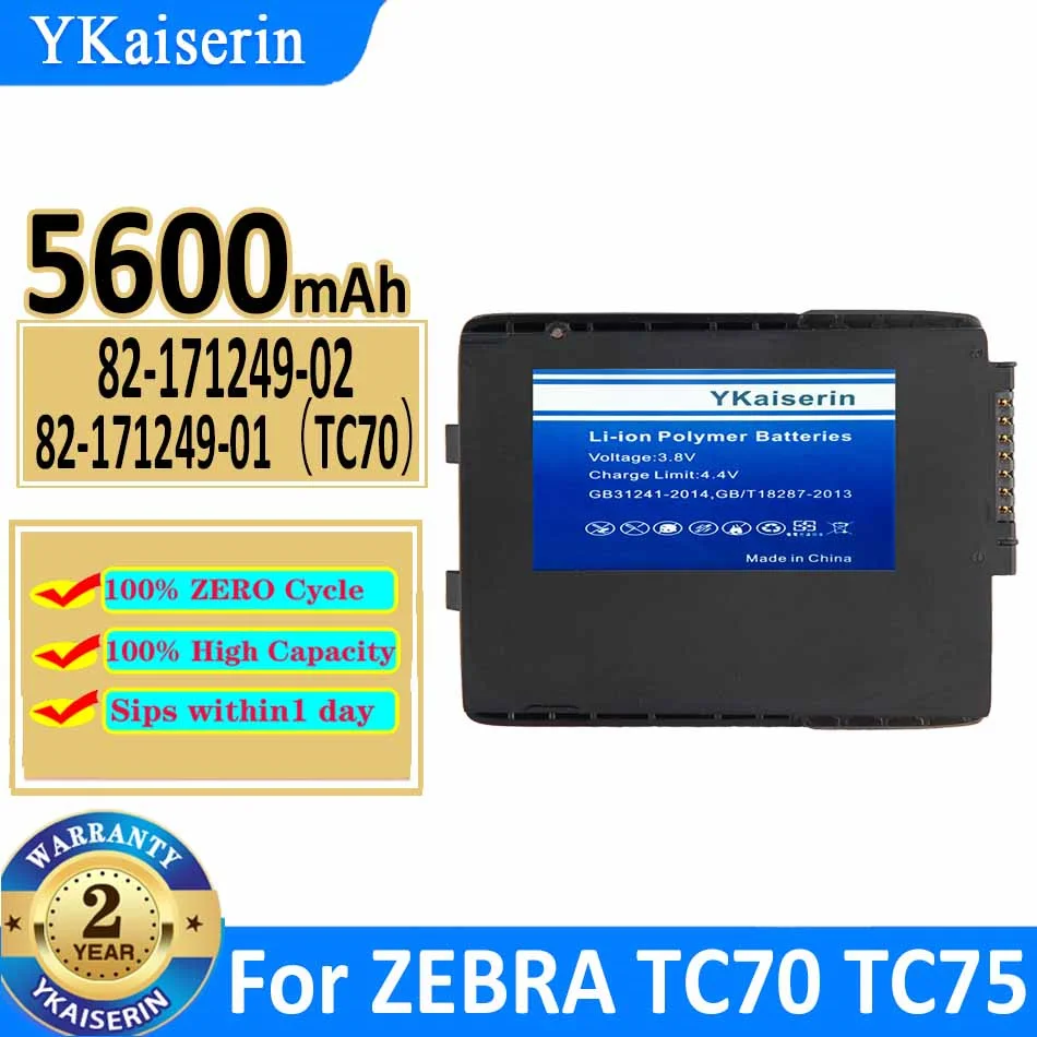 

YKaiserin Replacement Battery 82-171249-02/82-171249-01 5600mAh For ZEBRA TC70 TC75 Symbol Scanner Bateria