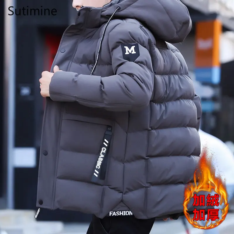 Coat Men Winter Casual Zipper Korean Casual Coat Slim Warm Cotton Padded Jacket Thickened Down Jacket Hooded Button Men Clothing