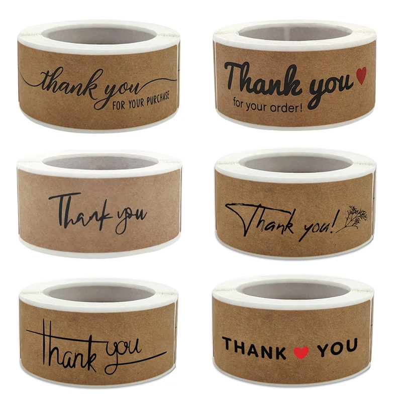 

120pcs/roll Thank You Kraft Paper Stickers Handmade Labels Envelope Sealing Packing Bags Sticker DIY Gifts Business Supplies