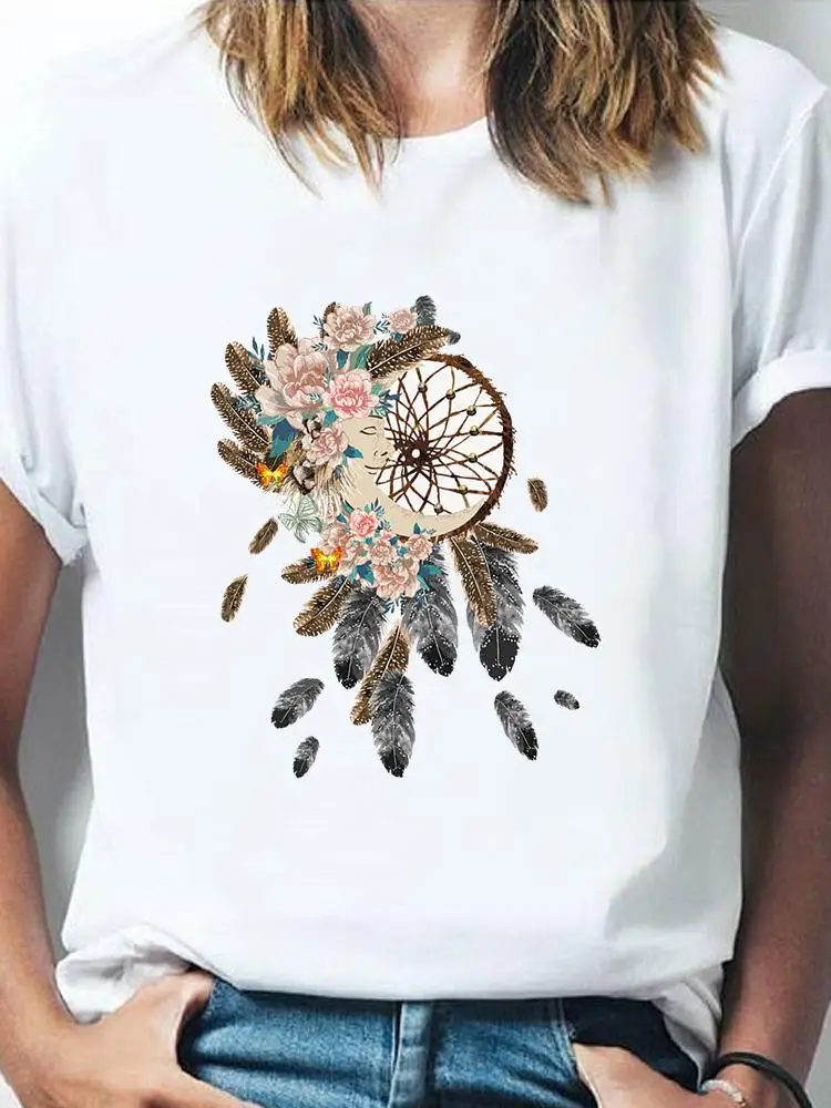 

Clothing Feather Lovely Style Trend Cute Summer Fashion Print Short Sleeve Tee Women Clothes T Female Casual Graphic T-shirts