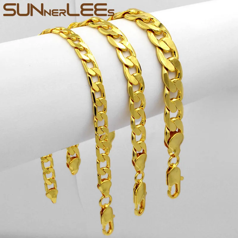 

Браслет-цепочка SUNNERLEES из кубинской панцирной цепи, Ювелирное Украшение цвета розового золота, белого цвета, 5 мм-12 мм, подарок для мужчин и же...