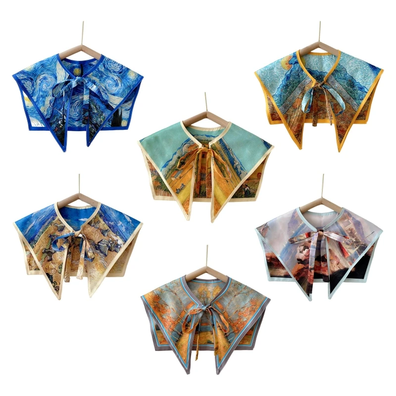 

Женщины элегантный съемный воротник шарф пейзаж картина маслом печати шаль накидка