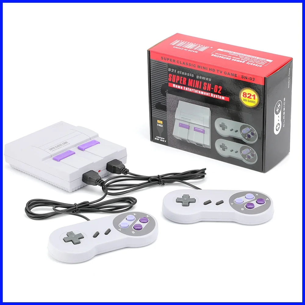 Фото Игровая приставка 2026 Super HD Output для SNES: ретро-классическая портативная видеоконсоль с подключением к ТВ, 821 встроенная игра и два геймпада №1