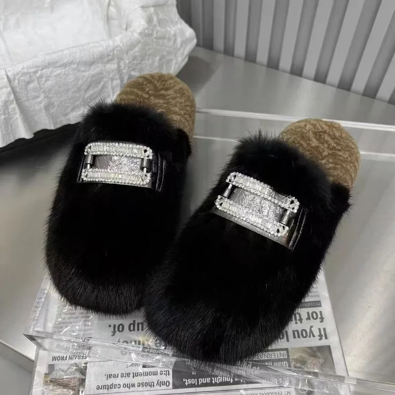 Роскошные женские замшевые тапочки на меху плоской подошве брендовая зимняя