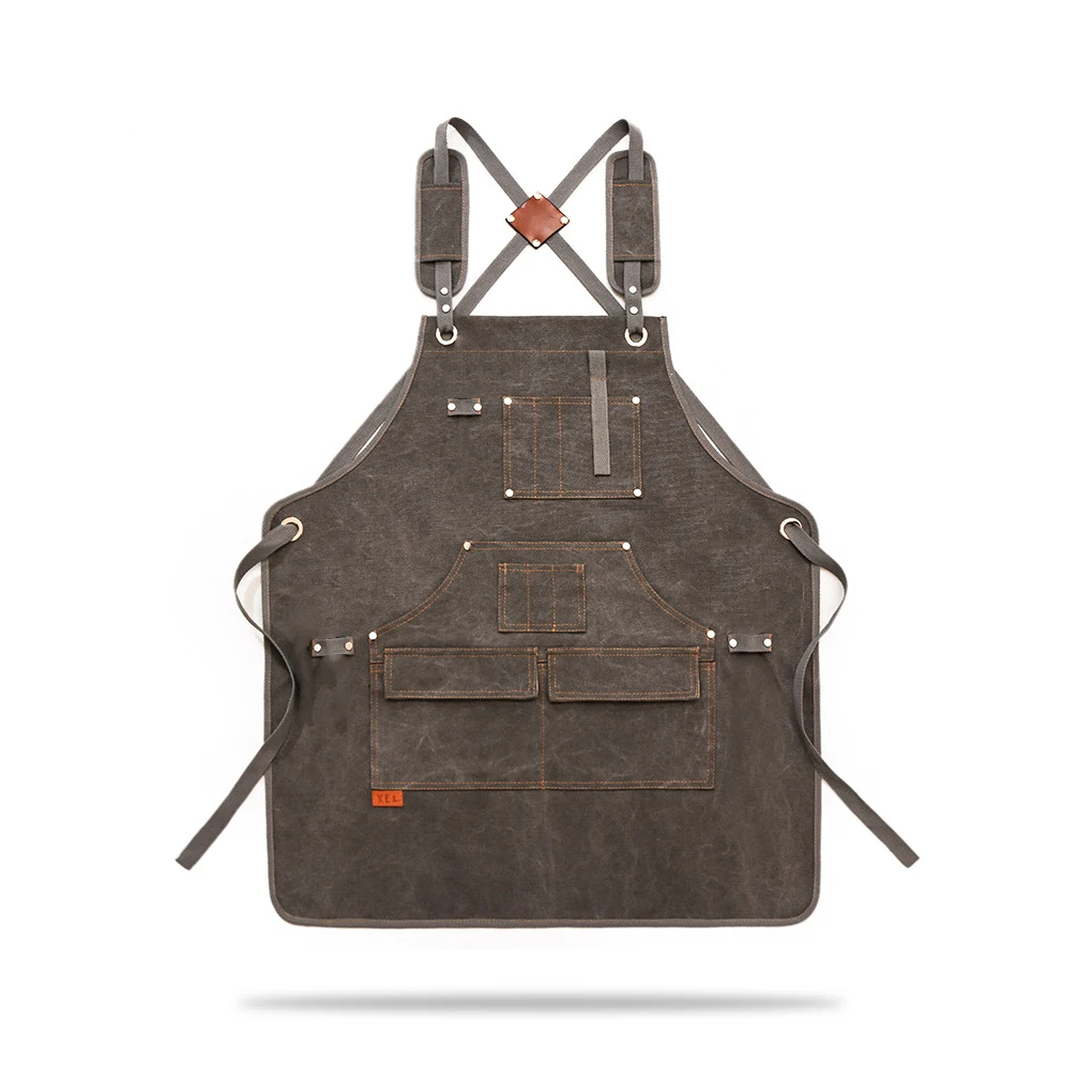 

Work Apron Canvas Kitchen Chef Cafes Bib with Pockets Cooking Woodworking Art Picnic Grilling Gardening Technician Aprons Blue