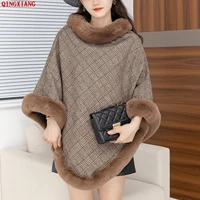 5 colors women big pendulum capes striped poncho shawl 2022 winter faux fur o neck pullover velvet thick streetwear loose coat