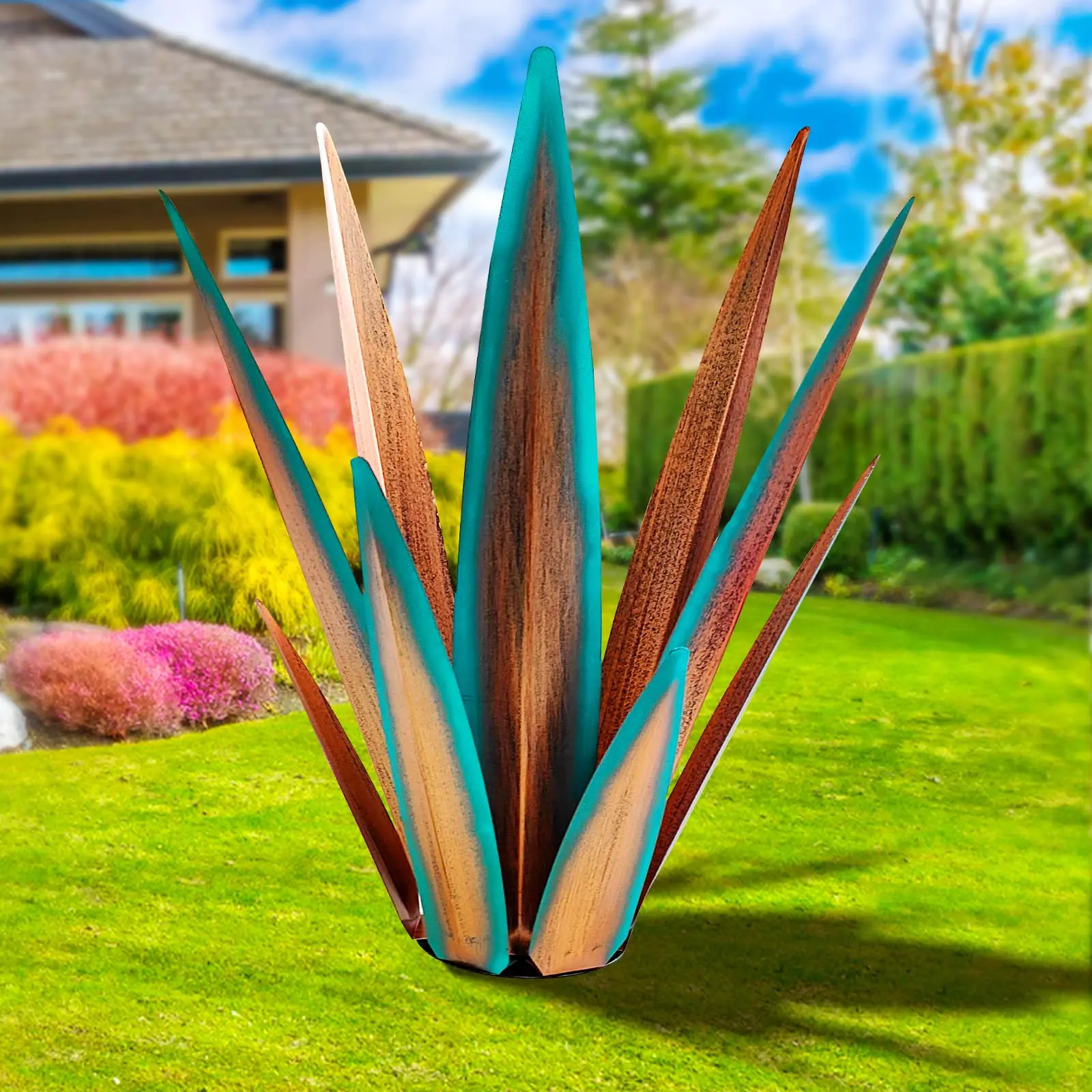 

Large Tequila Rustic Sculpture Metal Agave Plants Home Decor Hand Painted Garden Yard Statue Outdoor Lawn Ornaments Yard Stakes