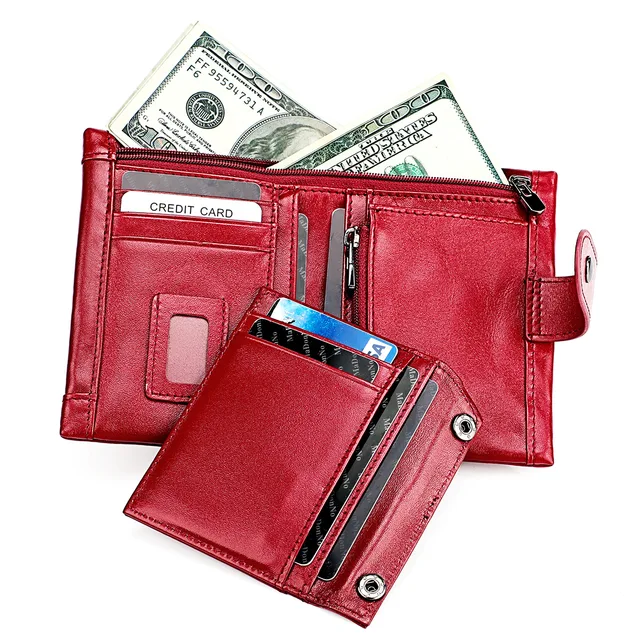 100% Genuine Leather Wallet  RFID Blocking Vertical Business Card Holder Coin Purse Money Bags Wallets for Men and Women 2