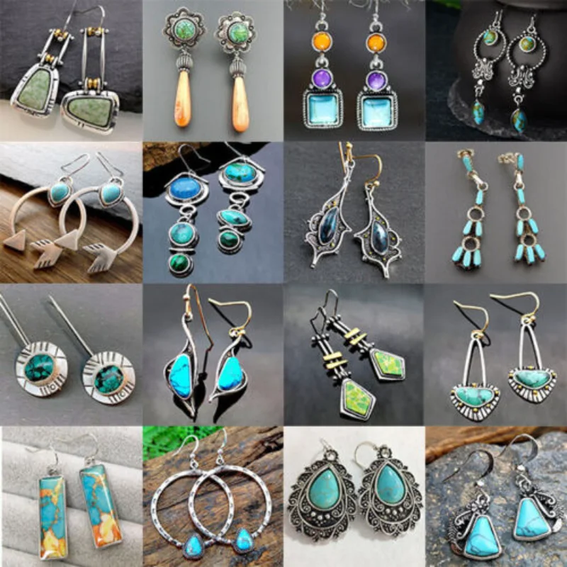 

Vintage Ethnic Green Resin Stone Drop Dangle Earrings For Women Indian Bohemia Tribal Drop Earrings Female Party Jewelry Pendant