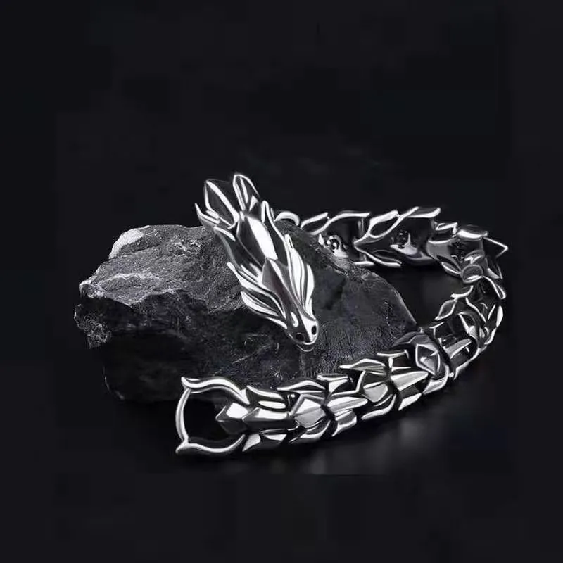 

Vintage Mens Jewellery Hip Hop Punk Head Dragon Lin Bracelet Retro Exaggerated Dragon Bracelet Jewelry Men's Accessories Gifts
