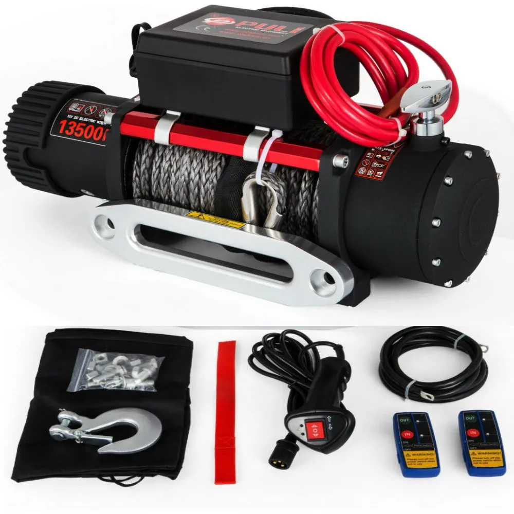 

13500LBS Electric Winch Synthetic Rope 12V Winches 4X4 with 2pcs Remote Control For Trucks RVs ATV UTV