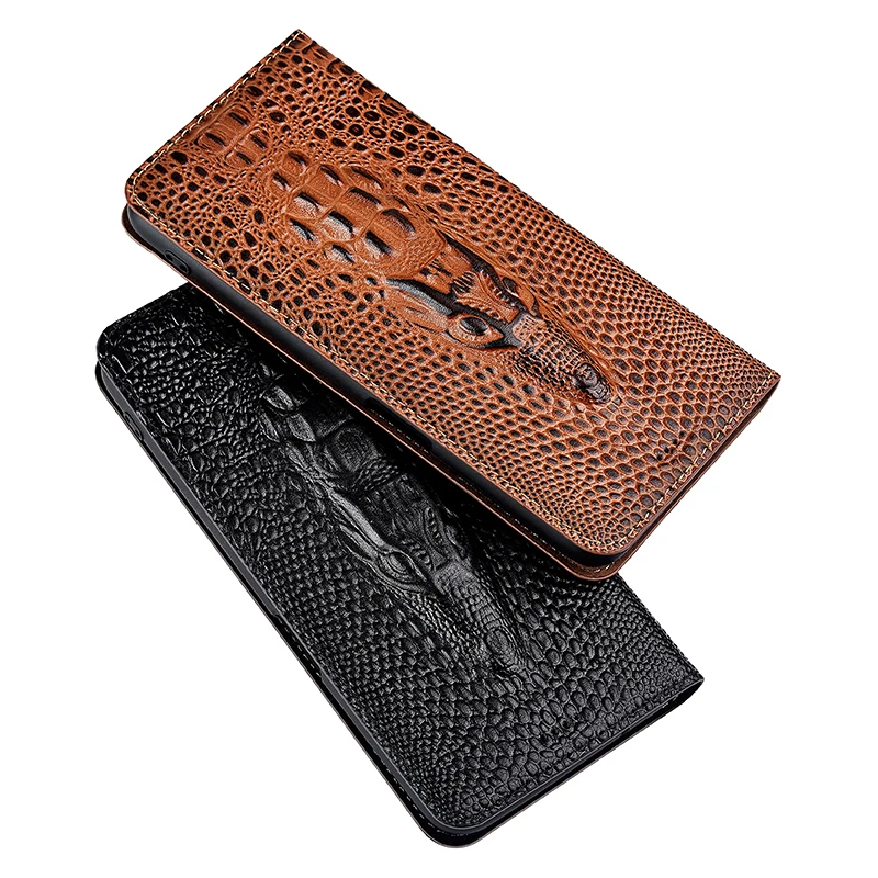 

Crocodile Head Genuine Flip Leather Case For Xiaomi Redmi Note 3 4 4X 5 6 7 8 8T 9 10 11 Pro Max Phone Wallet Cover Cases