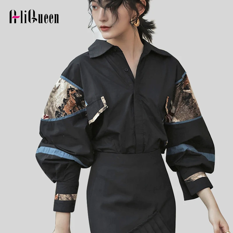 

Женские рубашки в стиле пэчворк, Женская Длинная блузка большого размера с рукавом «летучая мышь», женские винтажные Осенние Топы, модная о...