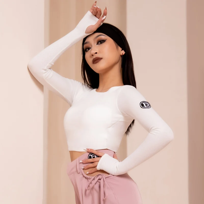 

Backless Short Style Latin Dance Tops Women Sexy Long Sleeves Practice Wear Yoga Modern Dance Shirts Samba Costume BL7891
