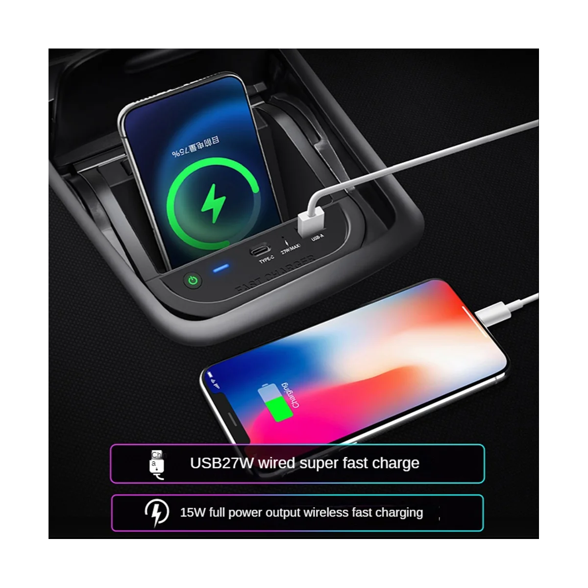 15 Вт автомобильное беспроводное зарядное устройство Qi быстрое для телефона