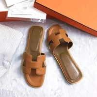classic designer brand pu leather ladies summer square toe flats sandals plus size slip on flats women slipper snug shoes ladies