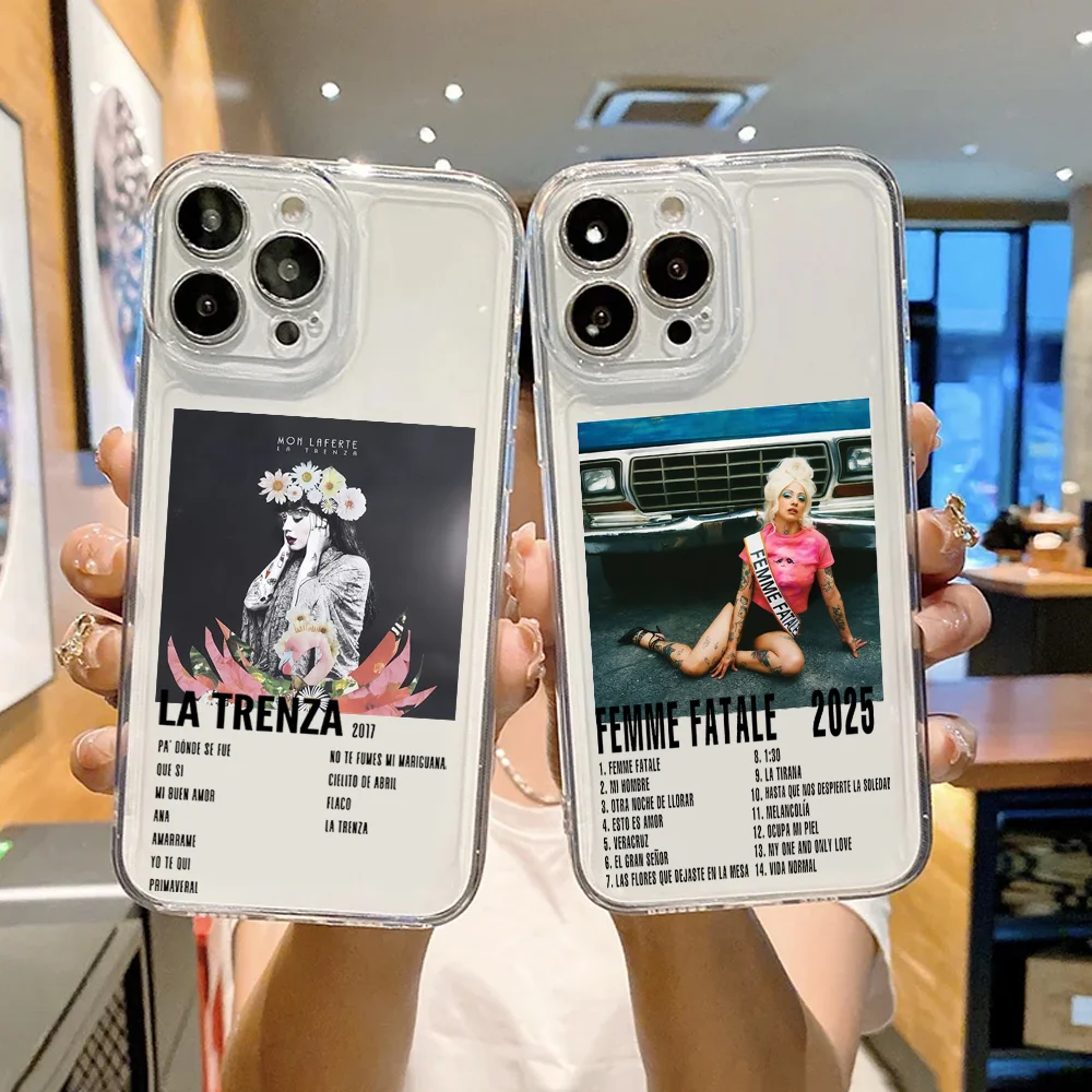 Фото Чехол для телефона с изображением чилийского певца Мон Ларфетте, FUNDA, для iPhone 12, 11, 13, 14, 15, 16, 17 MINI Max Pro Plus, ударопрочный, мягкий, прозрачный, с мягкой задней крышкой №1
