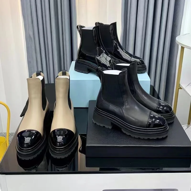 

New fashion luxury brand thick-soled Martin boots female round toe 2022 autumn and winter female real cowhide boots