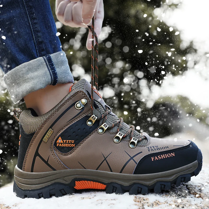 Waterproof Sneakers For Men 2022 New Hiking Shoes Keep Warm Snow Botas Hombre Winter Boot Leather Hunting Tourism Mountain Shoes