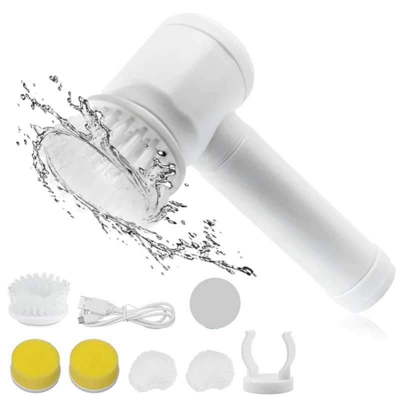 

Household Electric Spin Scrubber Cordless Electric Mop,Handheld Shower Cleaner Brush With 6 Replaceable Brush Heads