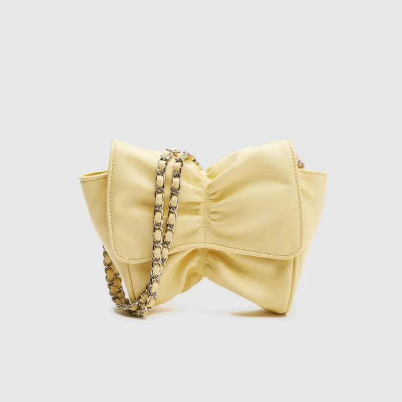 Bowtie Casual Chain Underarm Mini Bags for Women Fashion Versatile Candy Color Shoulder Bag PU Leather Soft  Purses and Handbags