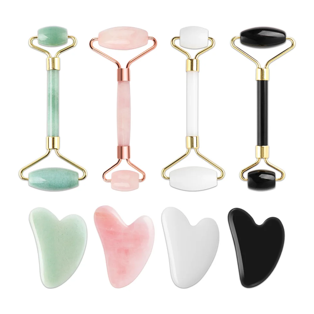 

100% Natural Jade Gua Sha Stone Roller Massage Rose Quartz Guasha Plate Jade Face Massager Scraper Tools For Face Neck Back Body